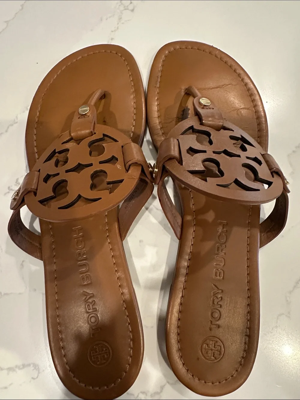 Tory Burch Miller Sandals Vintage Vachetta Calf Leather Size 10.5